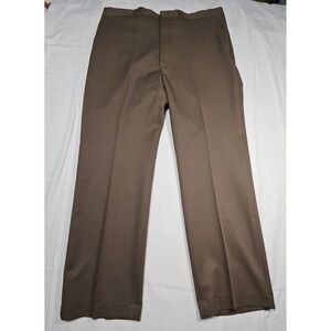 PERMA PREST Flex Slax Mens Trousers Brown Full Fit 40x30 Polyester Pants